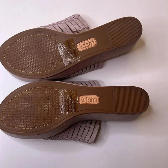 Lucca Lane leather neutral mules heeled wedges sandals size 10 - Picture 5 of 5